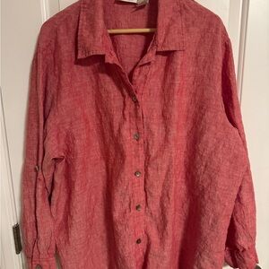 Red Button-Up Linen Shirt